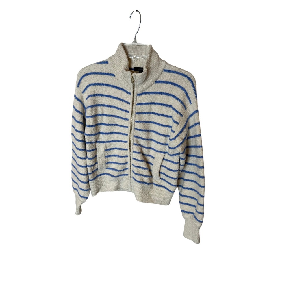 J‎ Crew Striped Zip Neck Cozy Fleece Bomber Women Size S